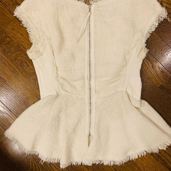 Rebecca Taylor tweed and leather cream peplum top - Picture 3 of 4